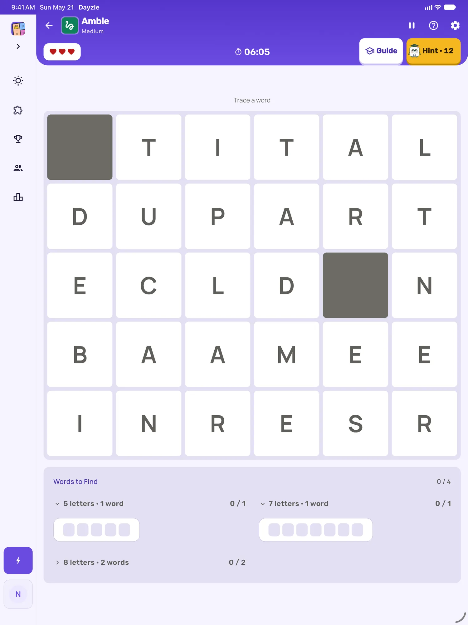 Amble on iPad: a board in progress
