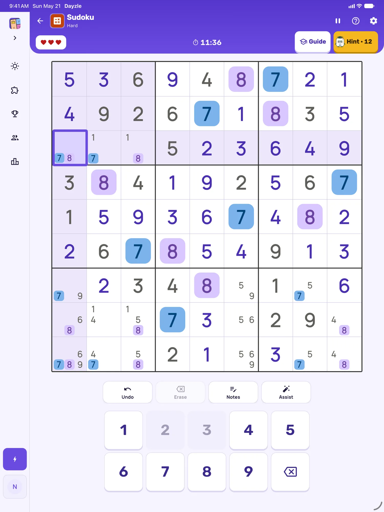 Sudoku on iPad: a board in progress