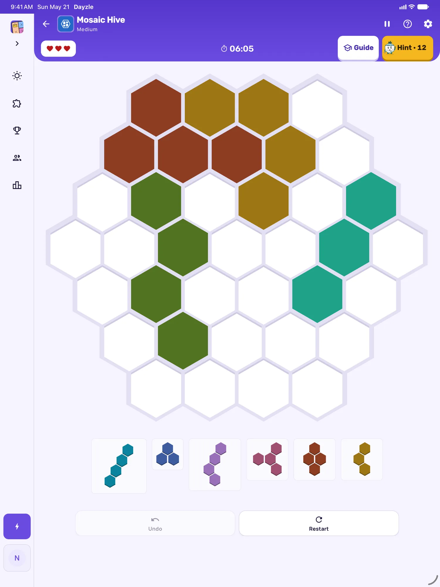 Mosaic Hive on iPad: a board in progress