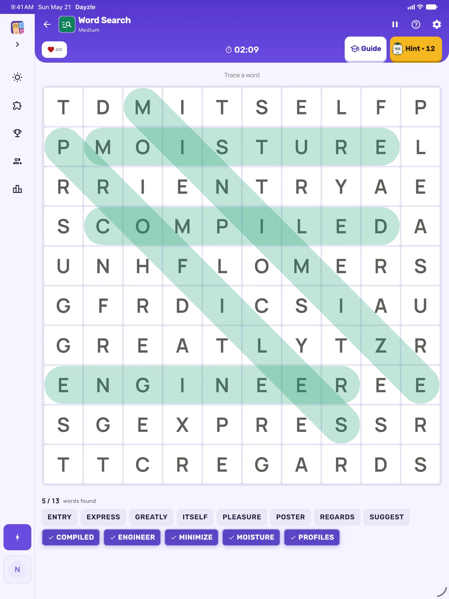 Word Search on iPad: a board in progress