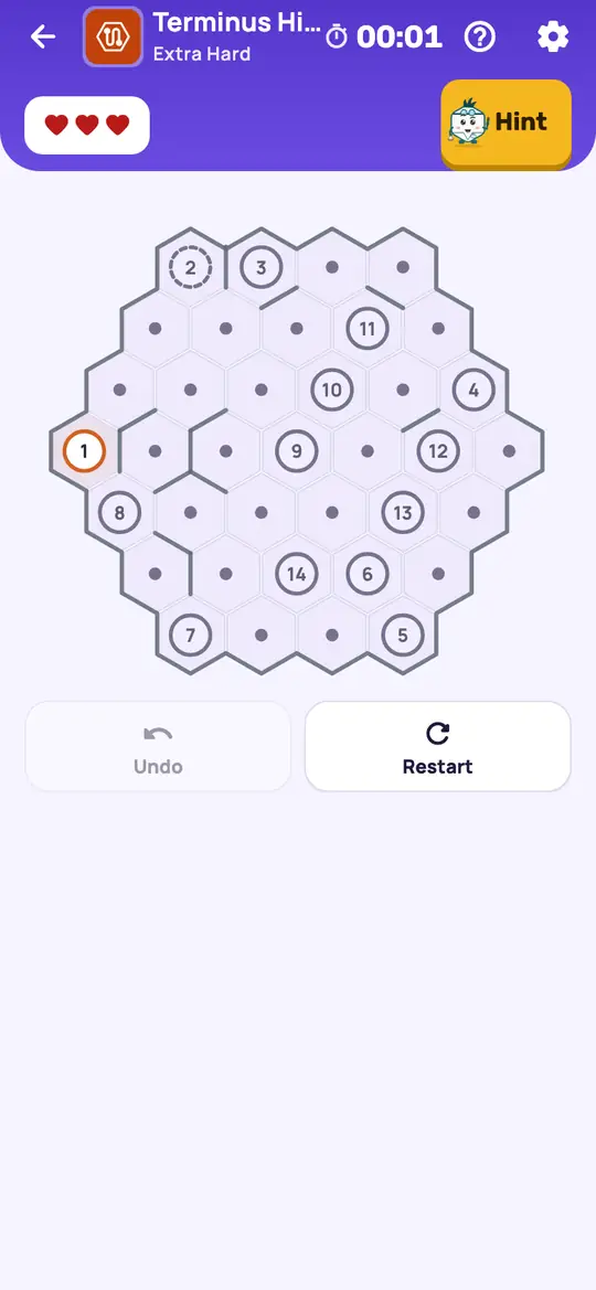 Terminus Hive: the hint teaching Only Way Out on a real board. Every district beside the end of the line but one is already served, closed off, off the map, or a station whose turn has not come.
